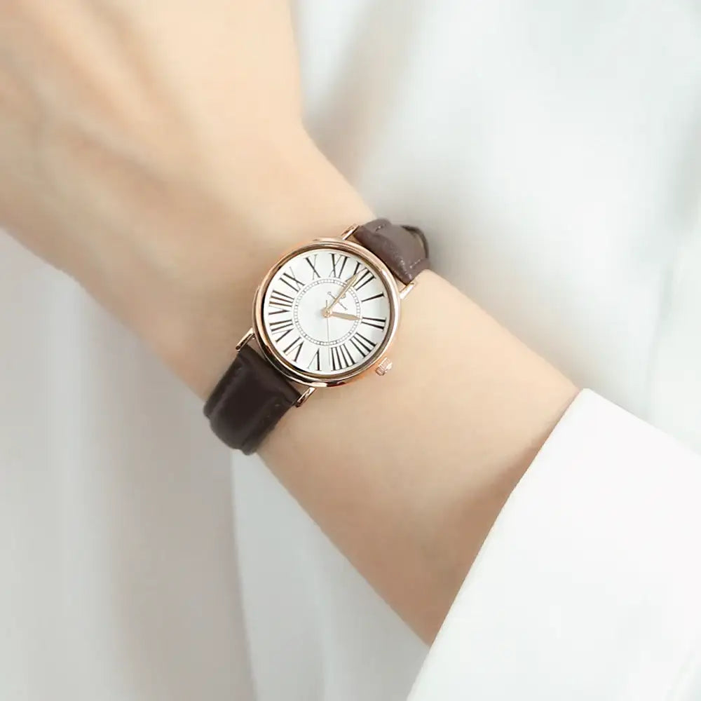 OST - Modern Time Roman Dial Red Brown Women's Leather Watch - OST - Watch - Harumio