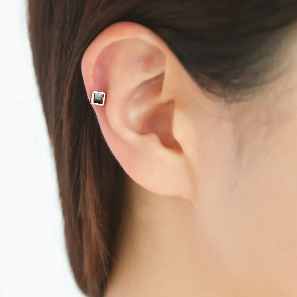 OST - Black Onyx Steel Ear Pierce - OST - Jewelry - Harumio