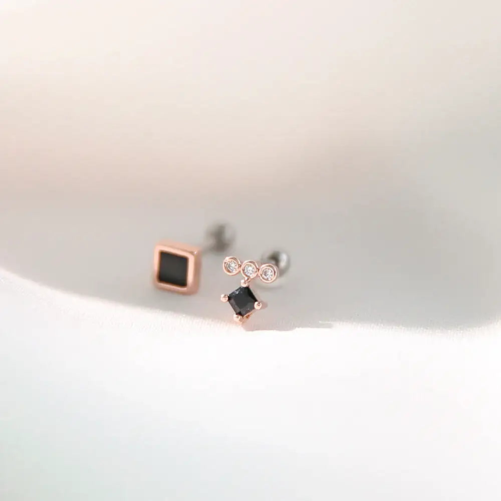 OST - Black Onyx Steel Ear Pierce - OST - Jewelry - Harumio