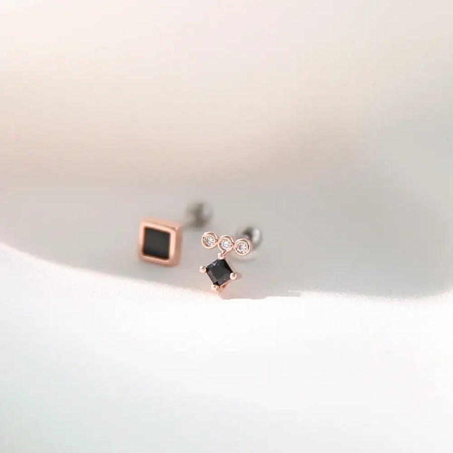 OST - Black Onyx Steel Ear Pierce - OST - Jewelry - Harumio
