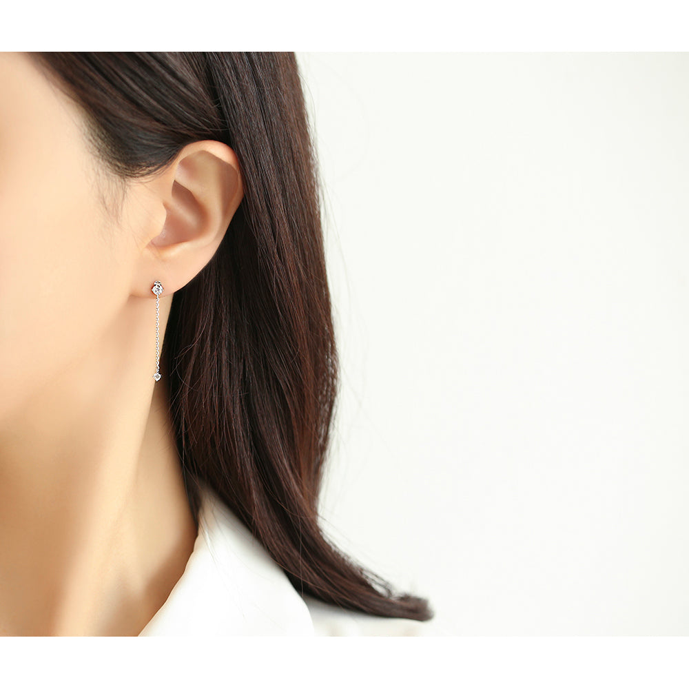 OST - Long Chain White Cubic Drop Earrings
