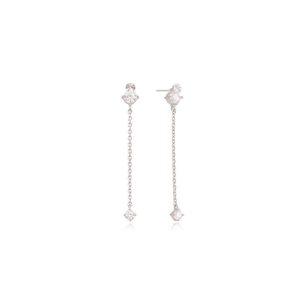 OST - Long Chain White Cubic Drop Earrings