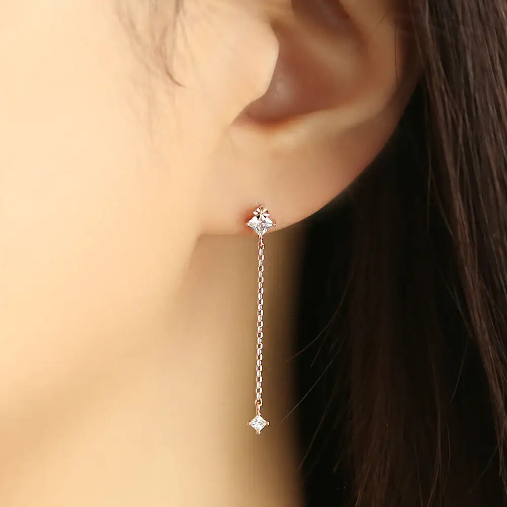 OST - Long Chain White Cubic Drop Earrings