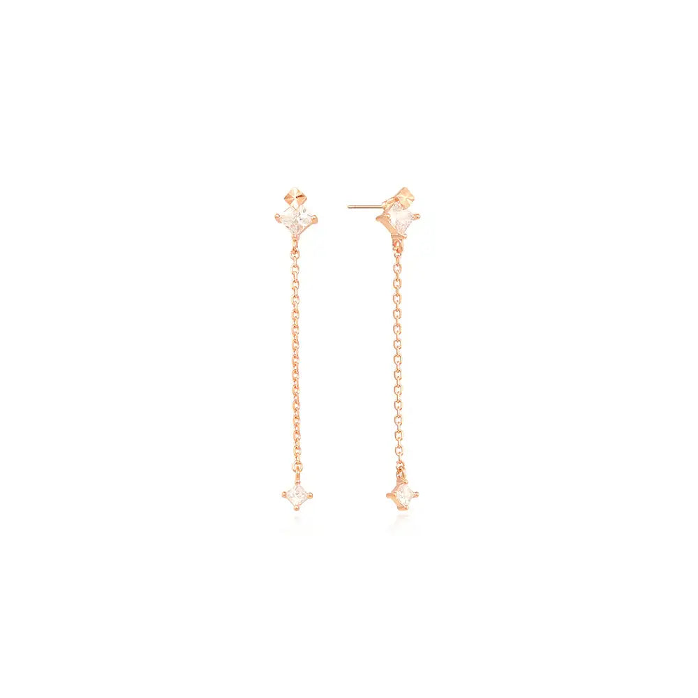 OST - Long Chain White Cubic Drop Earrings