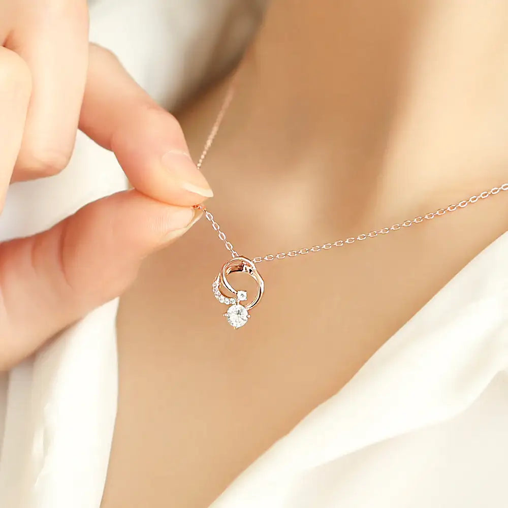 OST - Flaring Ring White Cubic Rose Gold Necklace - OST - Jewelry - Harumio