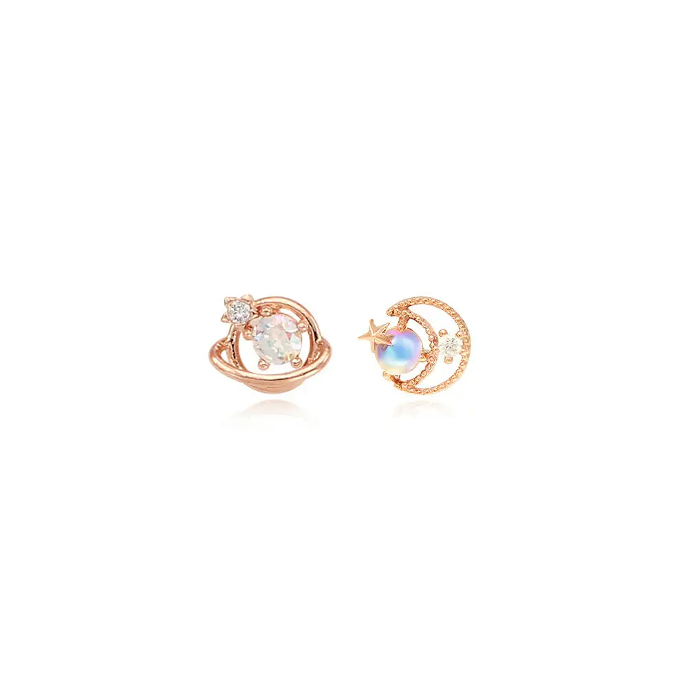 OST - White Cubic Rose Gold Planet Ear Pierce (April) - OST - Jewelry - Harumio