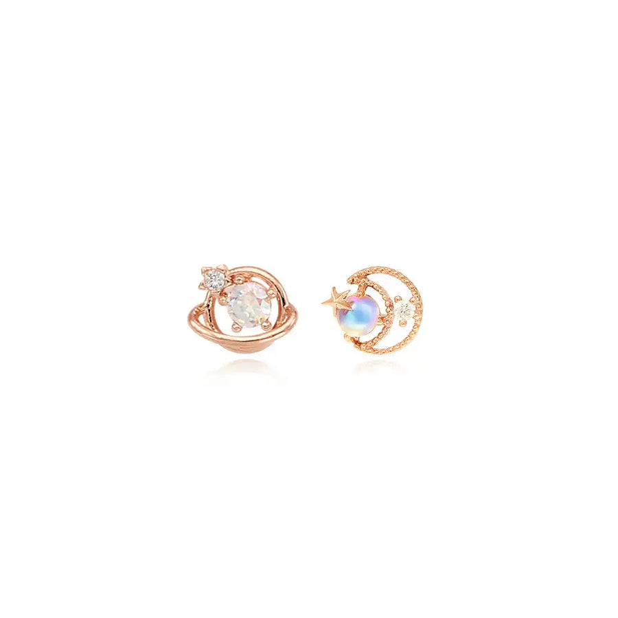 OST - White Cubic Rose Gold Planet Ear Pierce (April) - OST - Jewelry - Harumio
