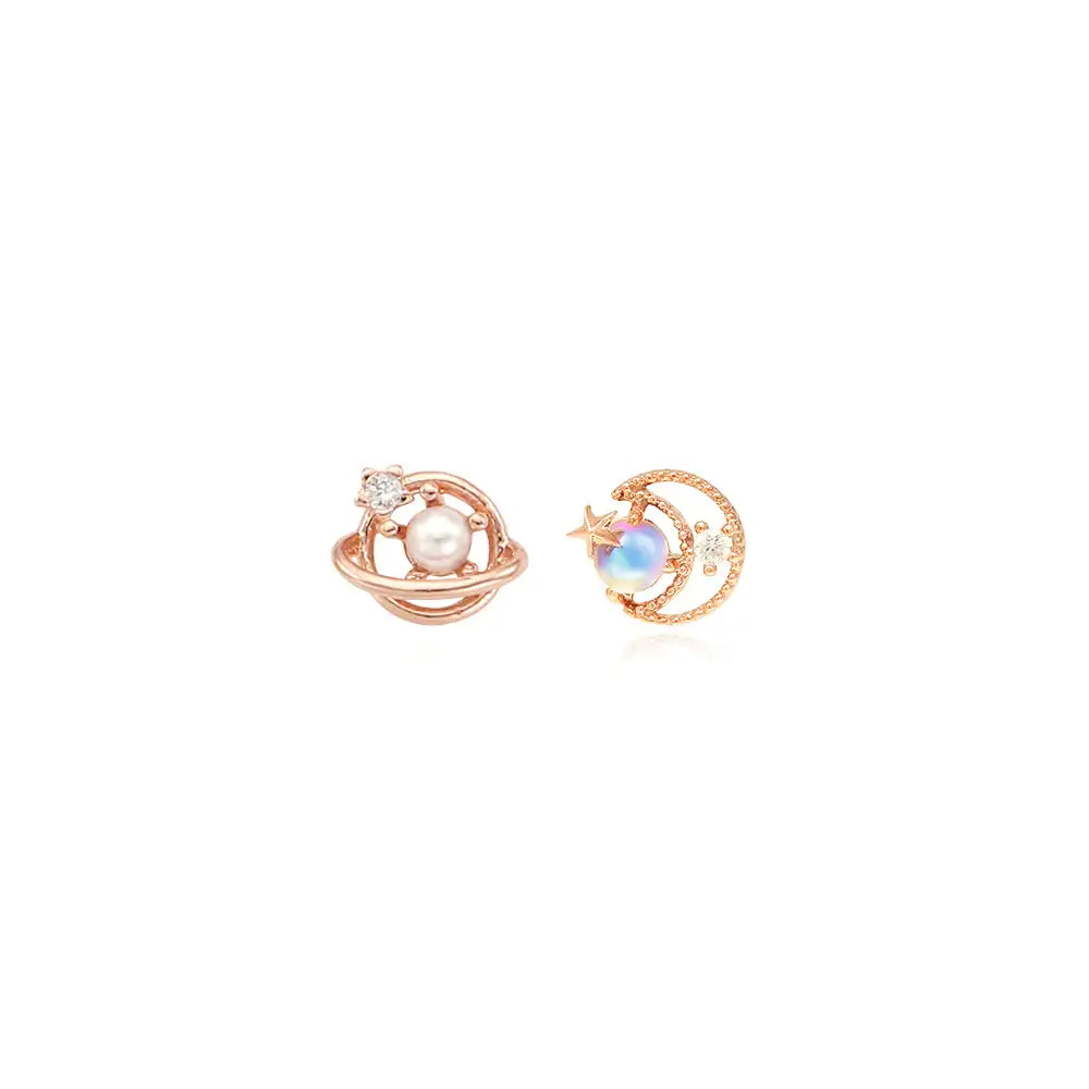 OST - Pearl Rose Gold Planet Ear Pierce (June) - OST - Jewelry - Harumio