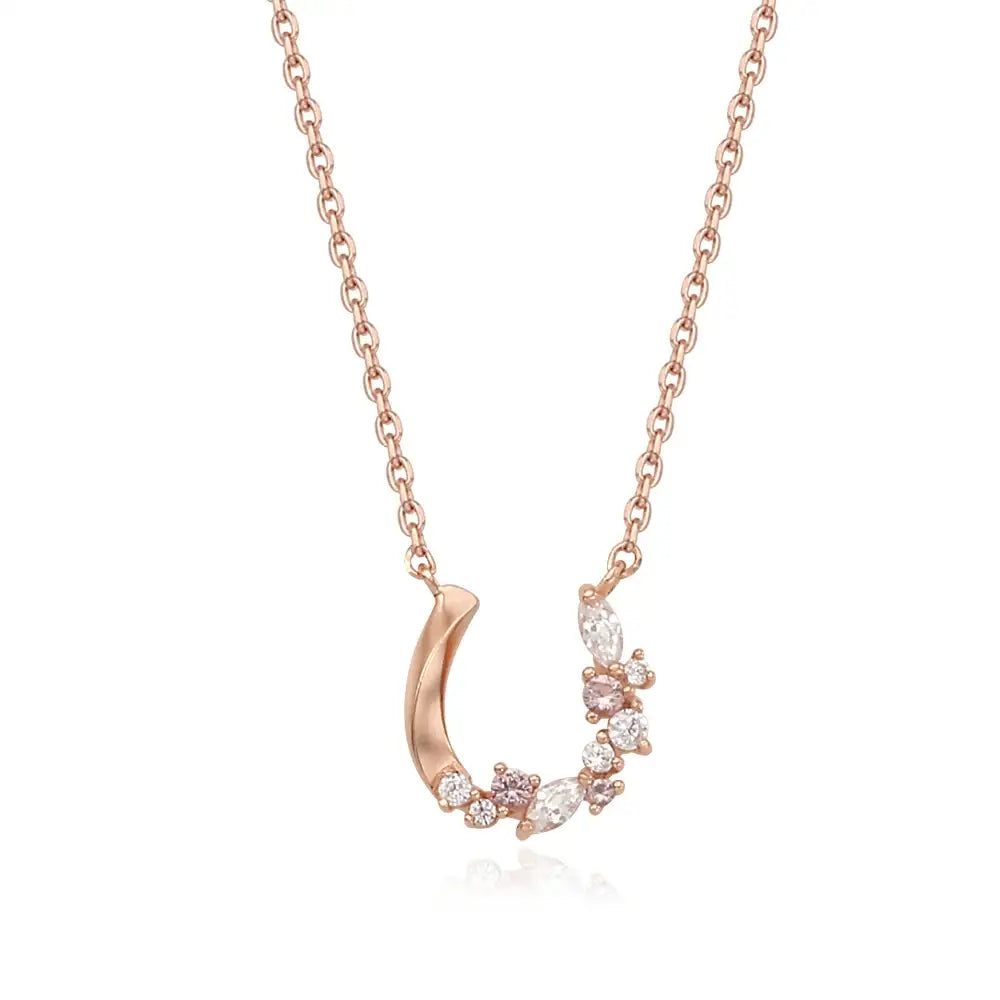OST - Lucky Horseshoe White Flower Rose Gold Necklace - OST - Jewelry - Harumio