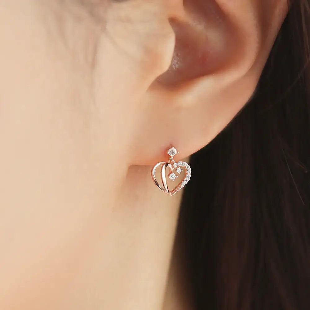 OST - Love Heart Cubic Rose Gold Earrings - OST - Jewelry - Harumio