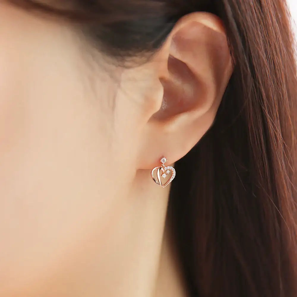OST - Love Heart Cubic Rose Gold Earrings - OST - Jewelry - Harumio
