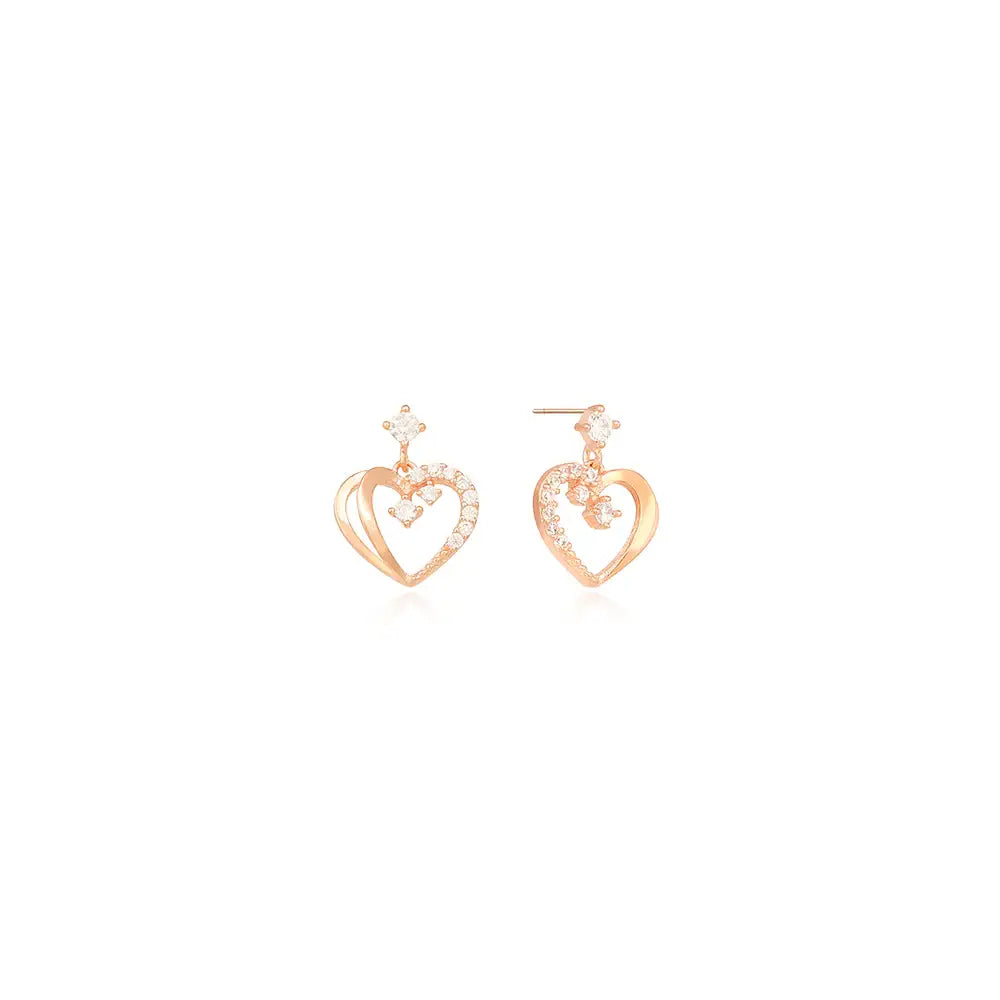 OST - Love Heart Cubic Rose Gold Earrings - OST - Jewelry - Harumio