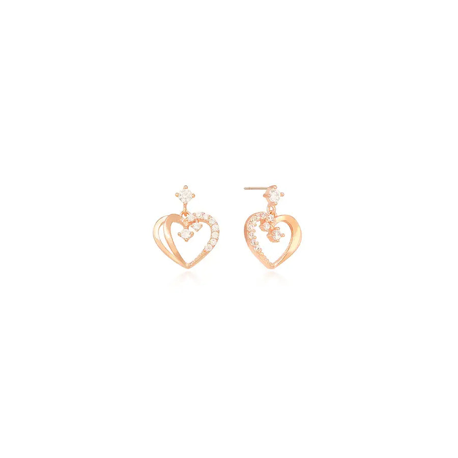 OST - Love Heart Cubic Rose Gold Earrings - OST - Jewelry - Harumio