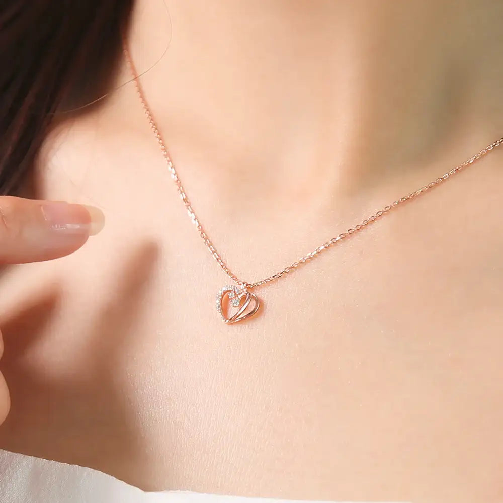 OST - Love Heart Cubic Rose Gold Necklace - OST - Jewelry - Harumio