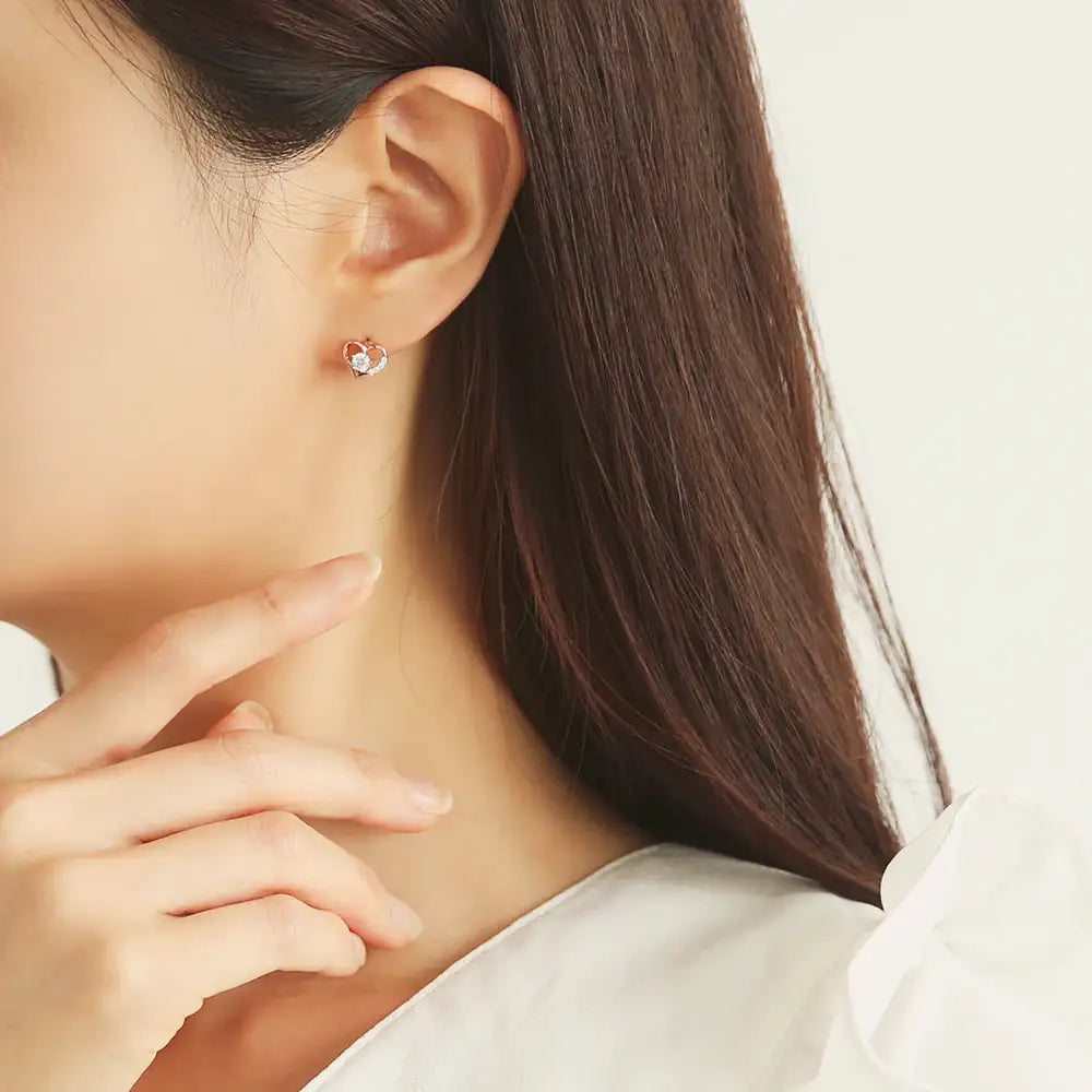 OST - Love Heart Line Rose Gold Mini Ring Earrings - OST - Jewelry - Harumio