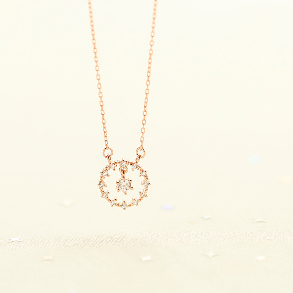 OST - Cubic Round Dangle Rose Gold Necklace