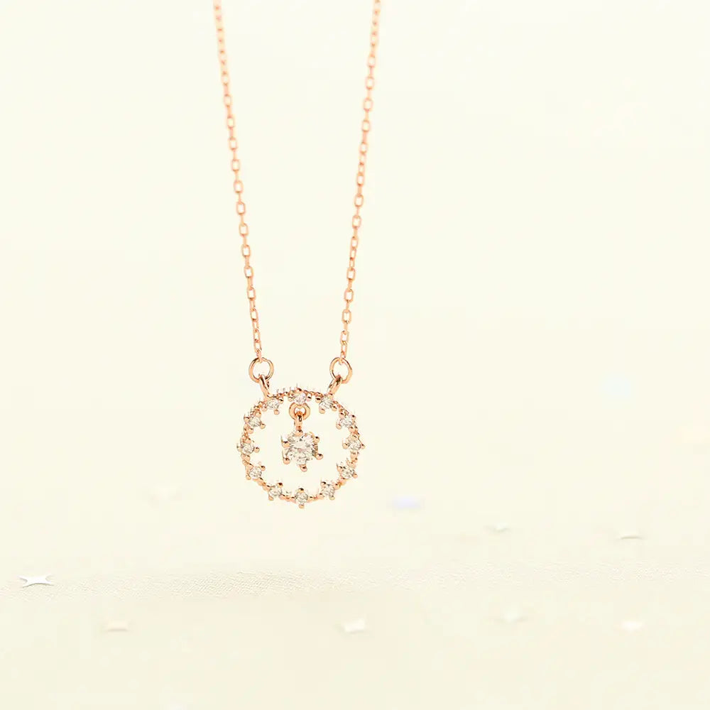 OST - Cubic Round Dangle Rose Gold Necklace - OST - Jewelry - Harumio