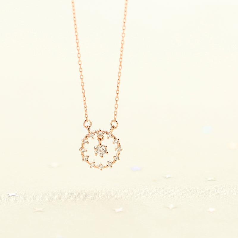 OST - Cubic Round Dangle Rose Gold Necklace