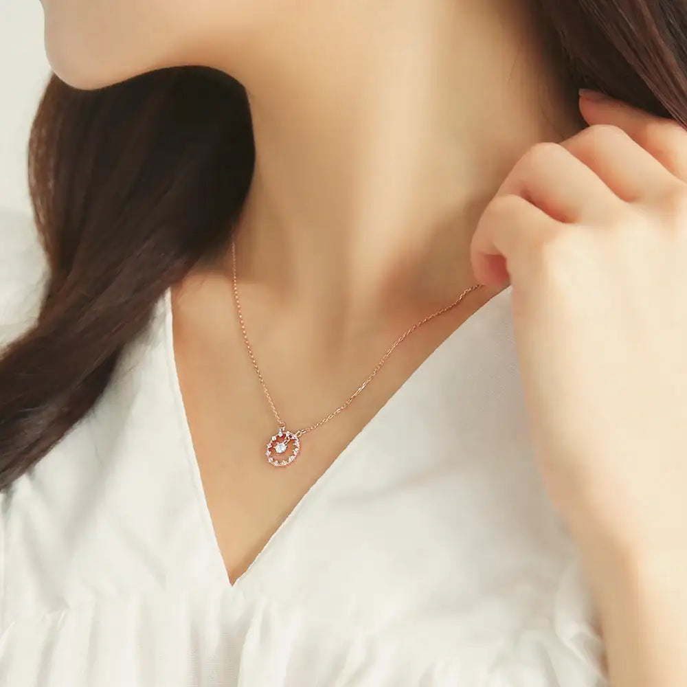 OST - Cubic Round Dangle Rose Gold Necklace - OST - Jewelry - Harumio