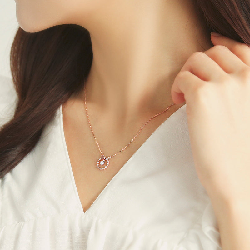 OST - Cubic Round Dangle Rose Gold Necklace