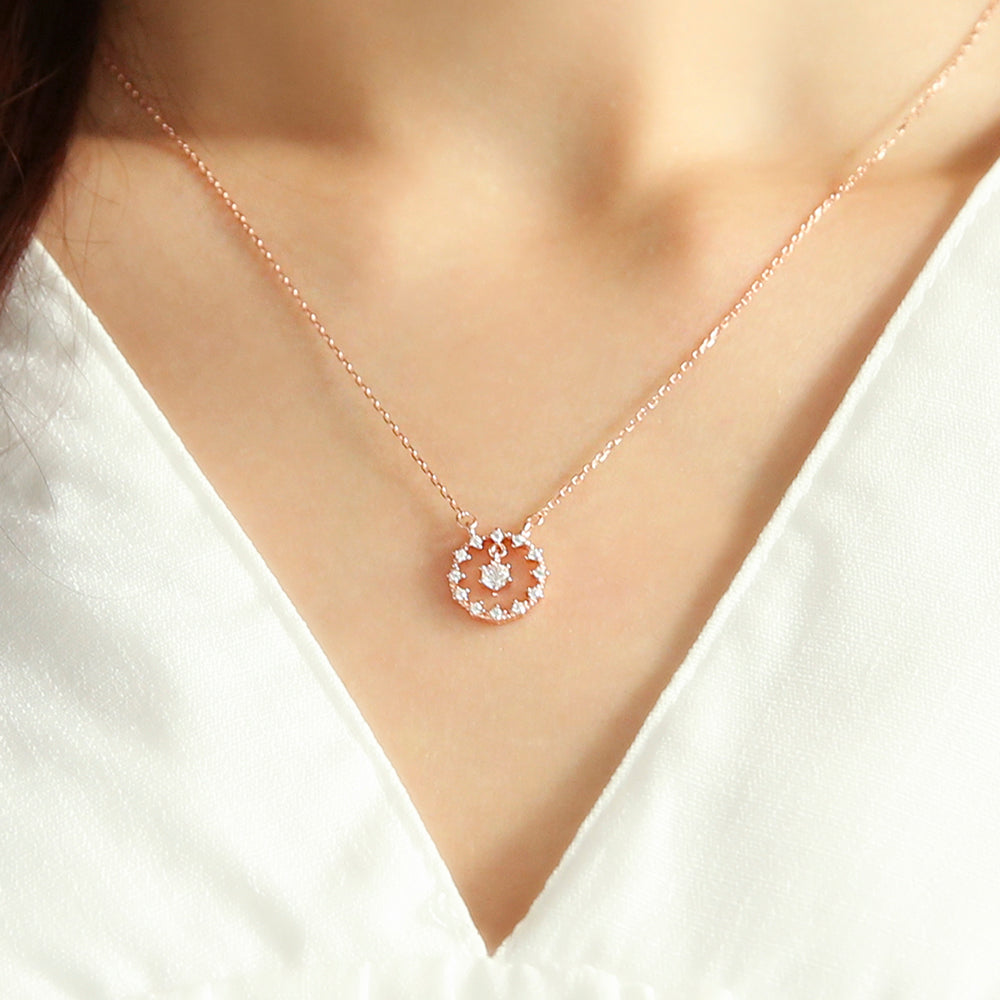 OST - Cubic Round Dangle Rose Gold Necklace