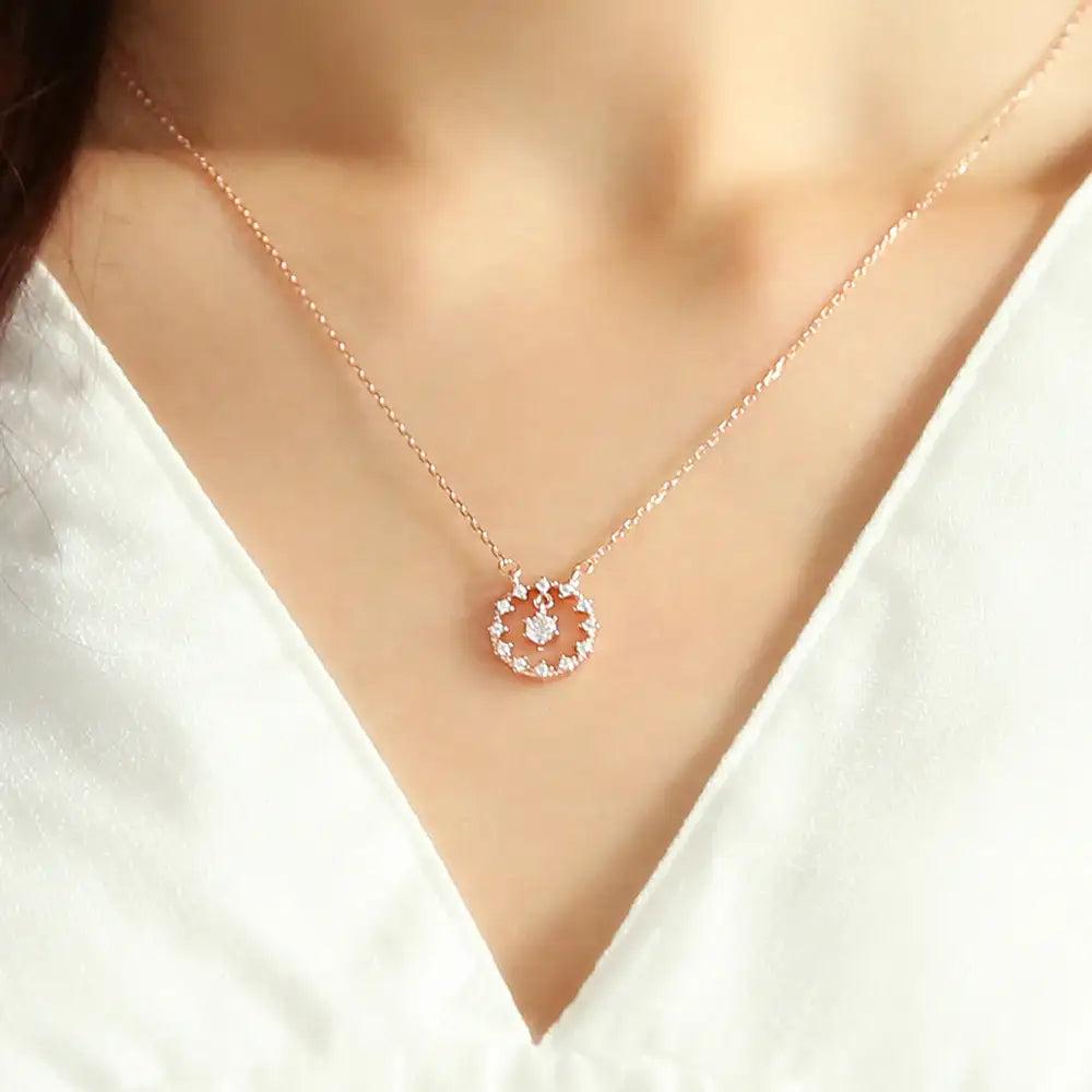 OST - Cubic Round Dangle Rose Gold Necklace - OST - Jewelry - Harumio