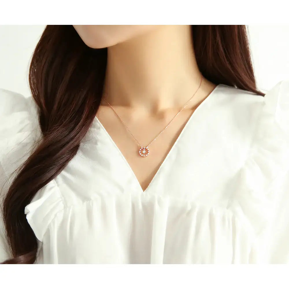OST - Cubic Round Dangle Rose Gold Necklace - OST - Jewelry - Harumio