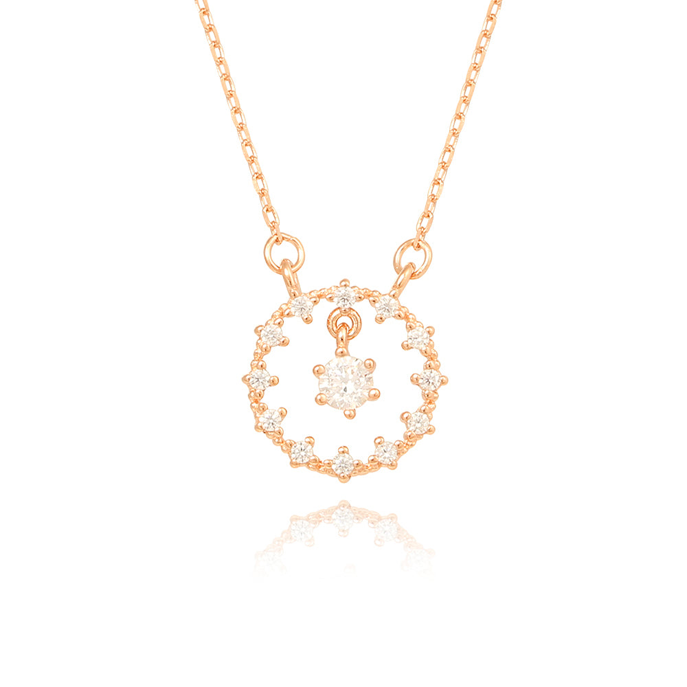 OST - Cubic Round Dangle Rose Gold Necklace