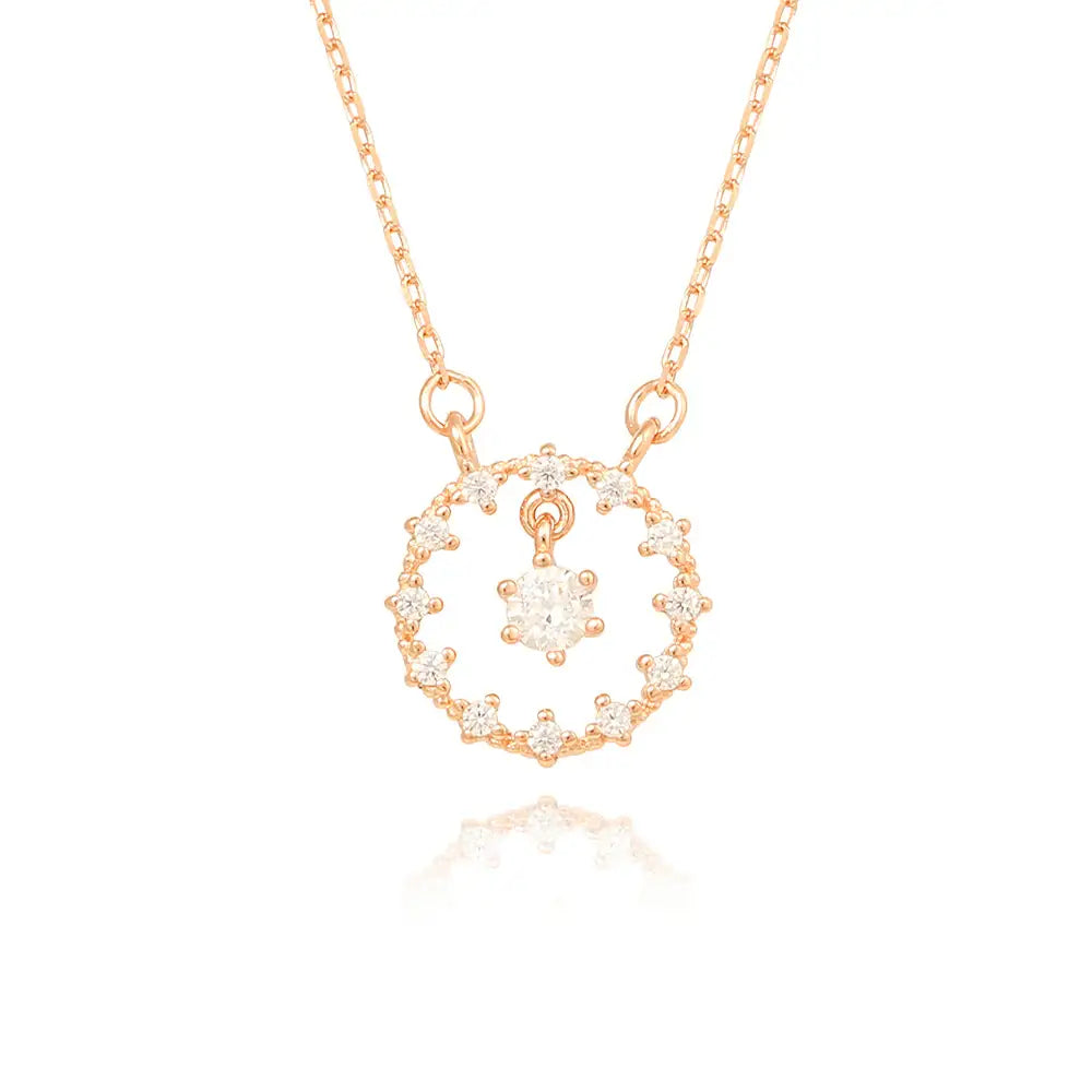 OST - Cubic Round Dangle Rose Gold Necklace - OST - Jewelry - Harumio