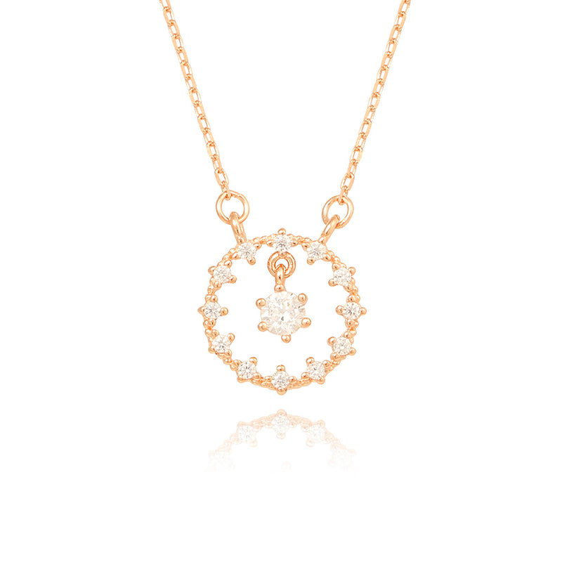 OST - Cubic Round Dangle Rose Gold Necklace