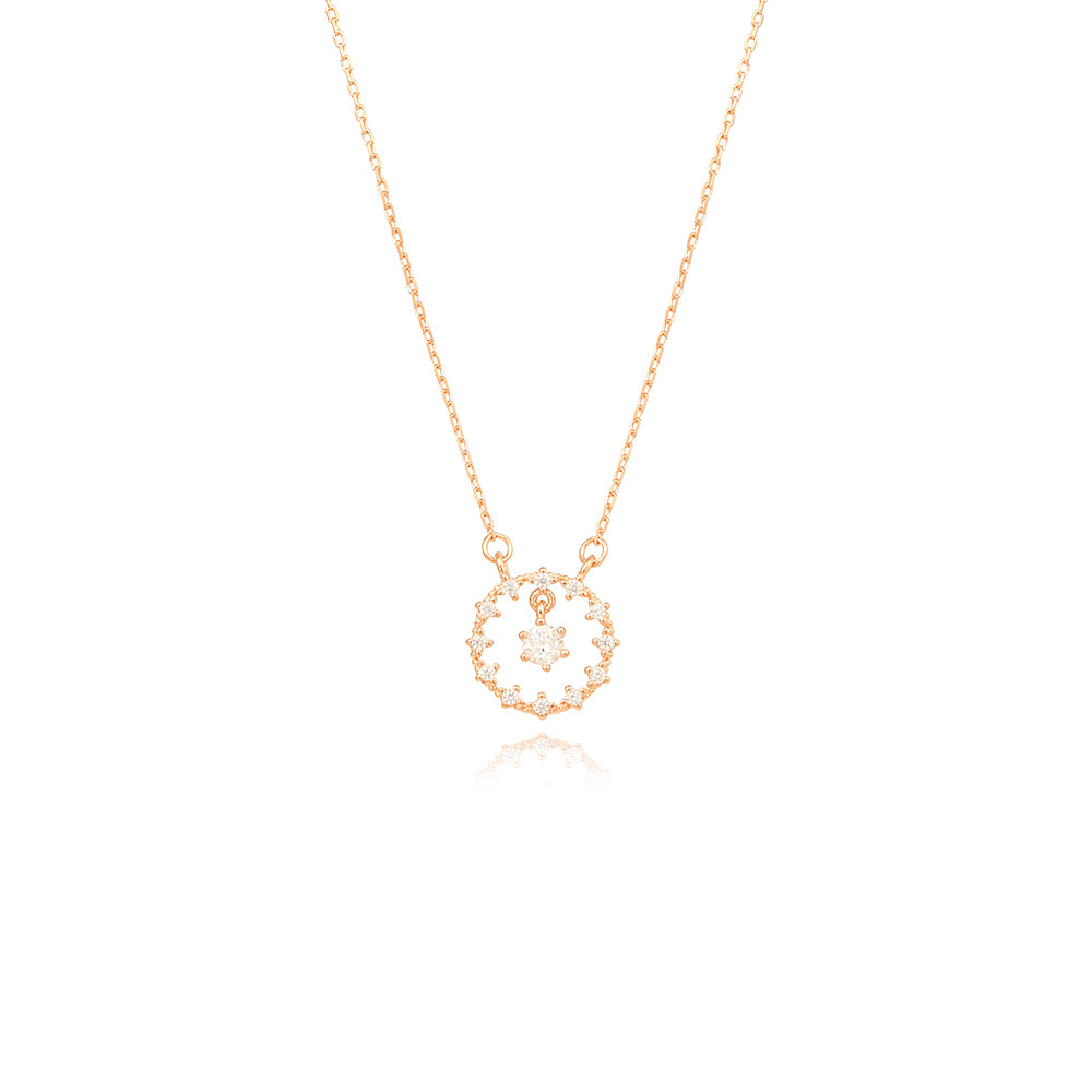 OST - Cubic Round Dangle Rose Gold Necklace