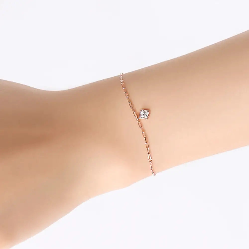 OST - Square Cubic Charm Rose Gold Bracelet - OST - Jewelry - Harumio