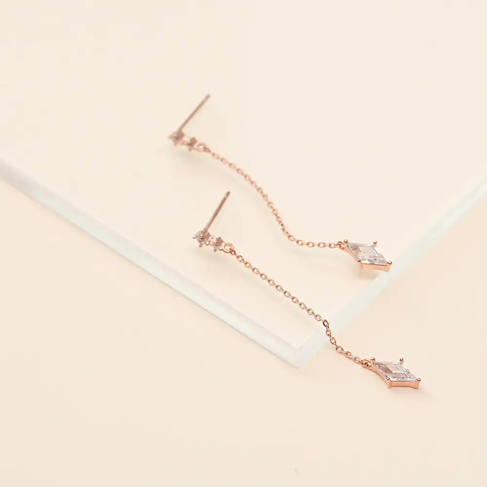 OST - Square Cubic Drop Chain Earrings - OST - Jewelry - Harumio