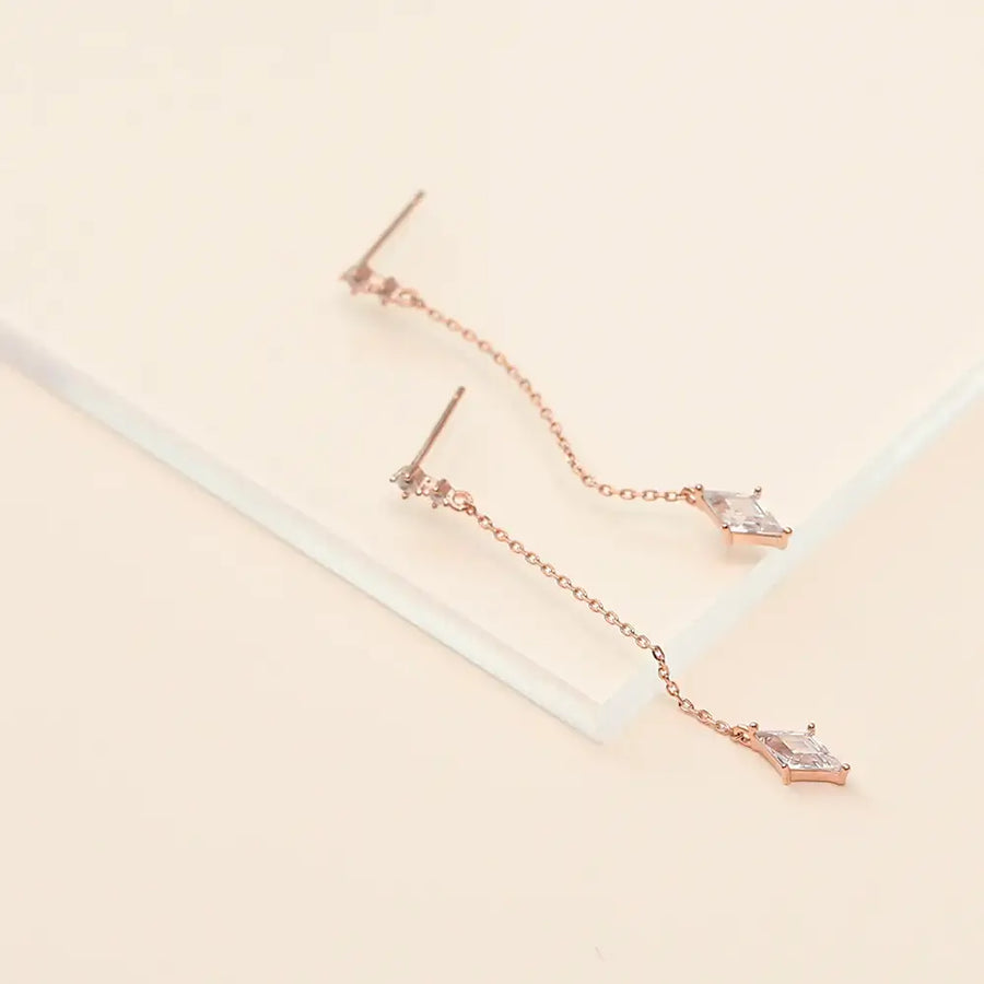 OST - Square Cubic Drop Chain Earrings - OST - Jewelry - Harumio