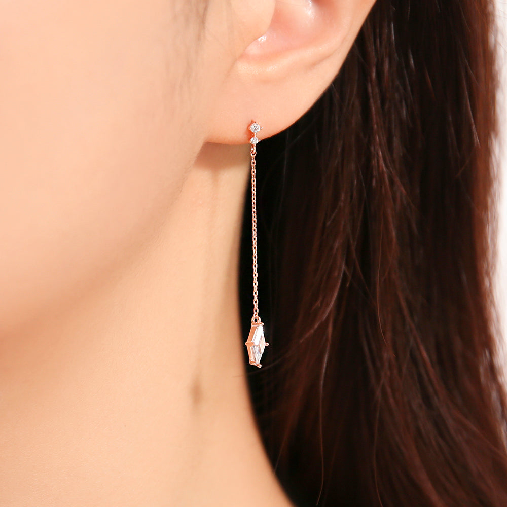 OST - Square Cubic Drop Chain Earrings