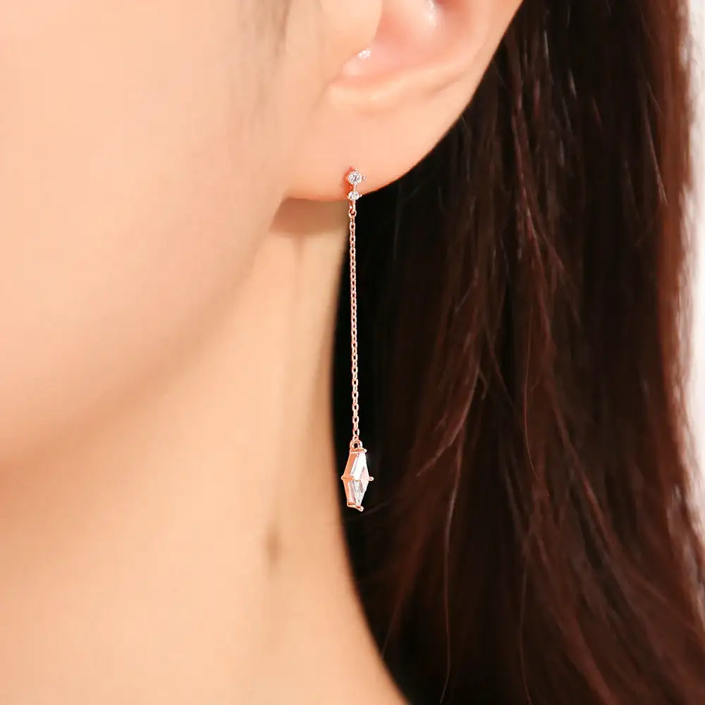OST - Square Cubic Drop Chain Earrings - OST - Jewelry - Harumio