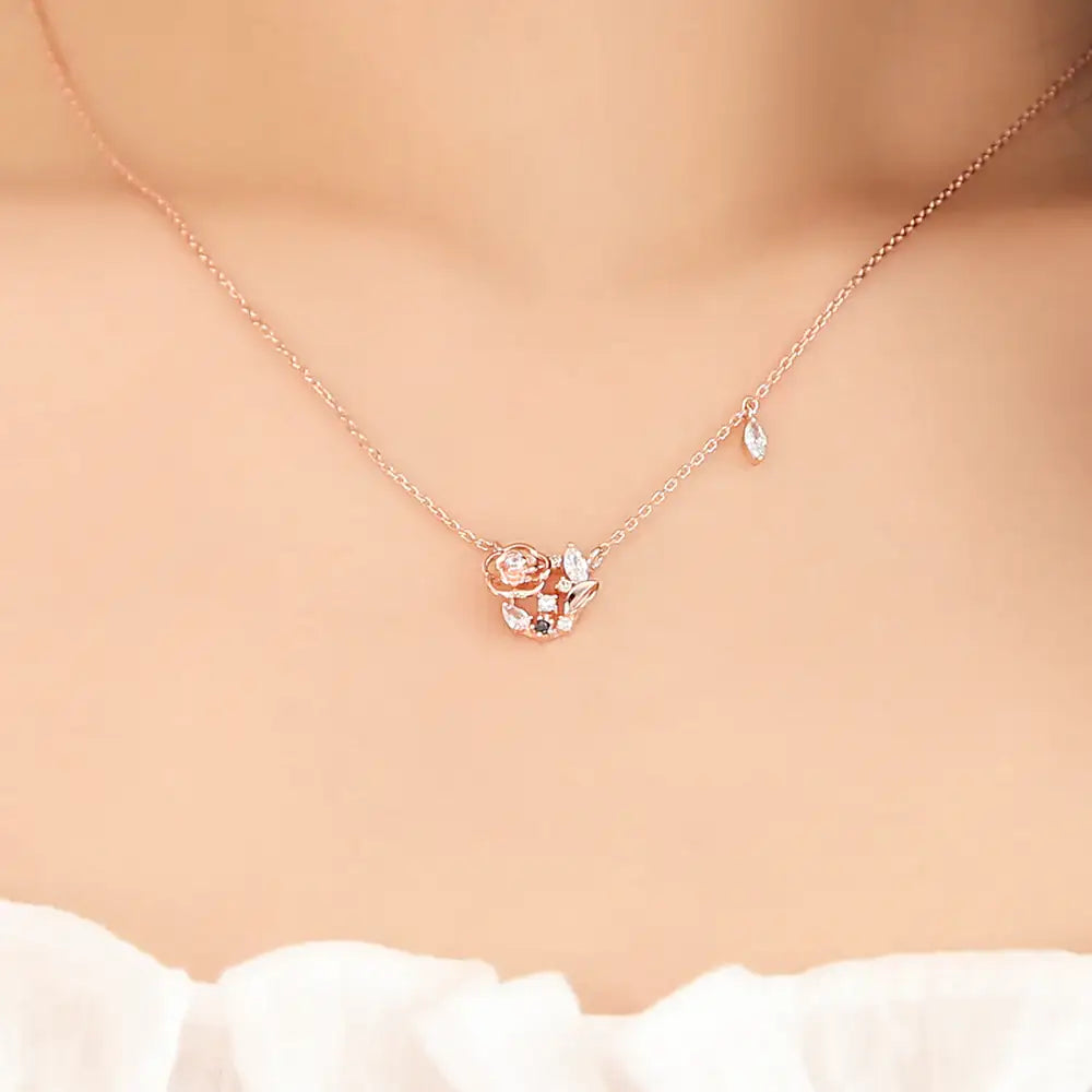 OST - December Birthstone Iolite Camellia Birth Flower Necklace - OST - Jewelry - Harumio