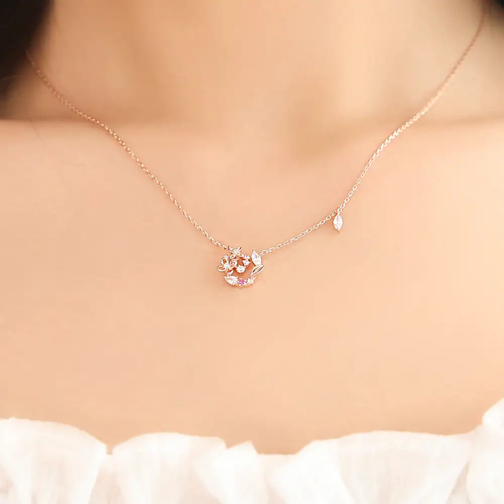 OST - July Birthstone Ruby Hydrangea Birth Flower Necklace - OST - Jewelry - Harumio