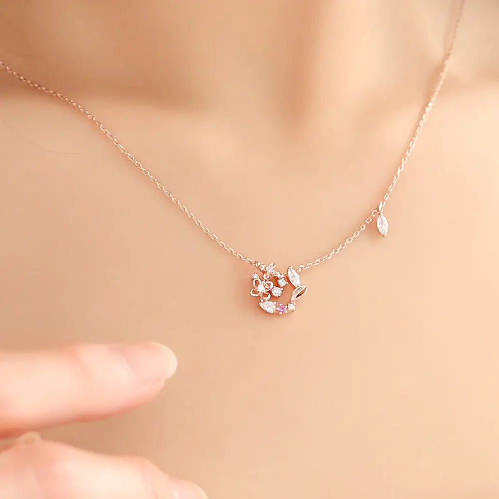 OST - July Birthstone Ruby Hydrangea Birth Flower Necklace - OST - Jewelry - Harumio