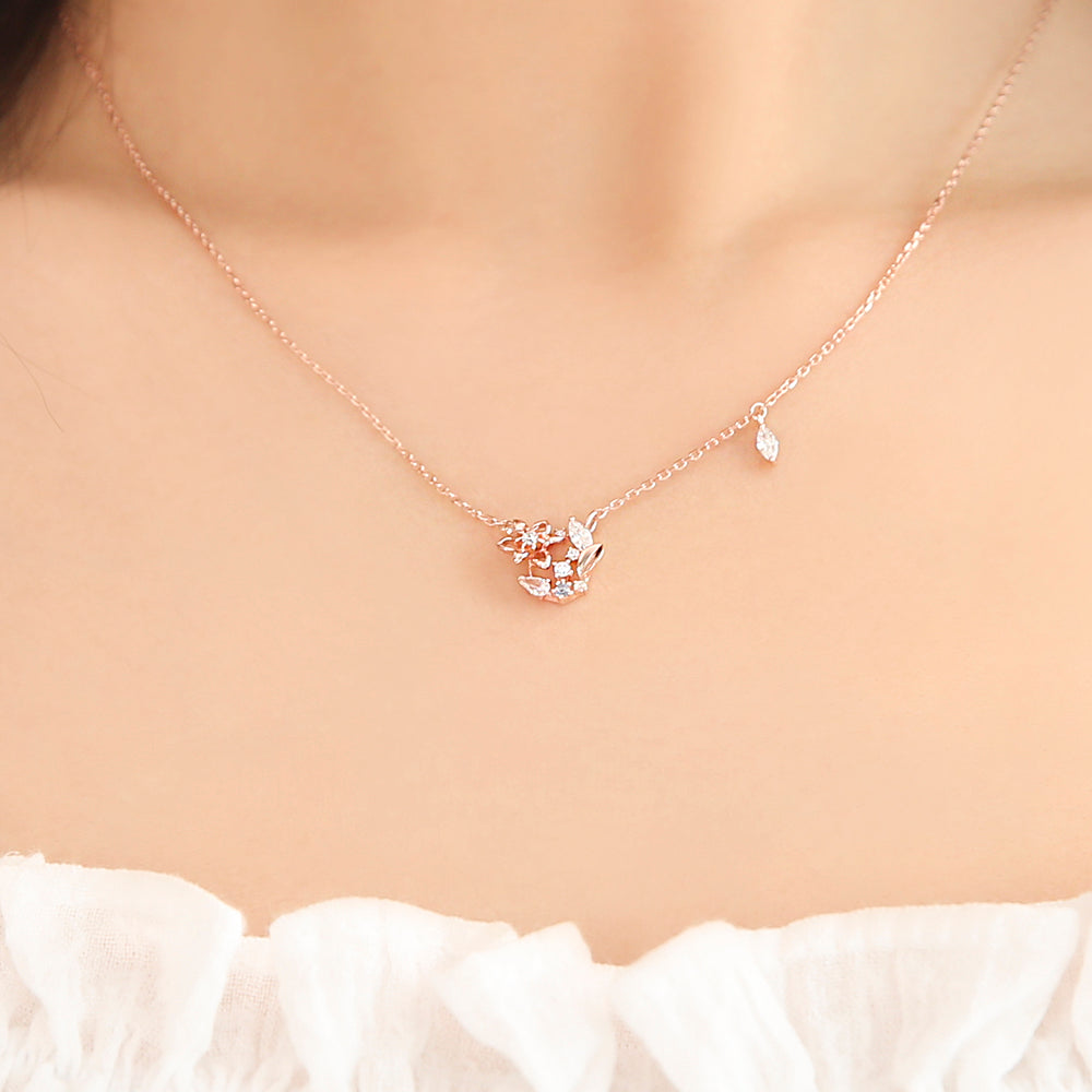 OST - September Birthstone Sapphire Clematis Birth Flower Necklace