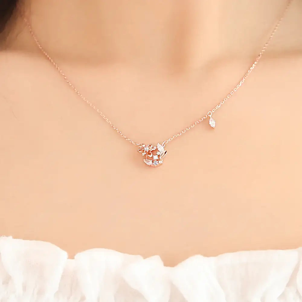 OST - September Birthstone Sapphire Clematis Birth Flower Necklace - OST - Jewelry - Harumio