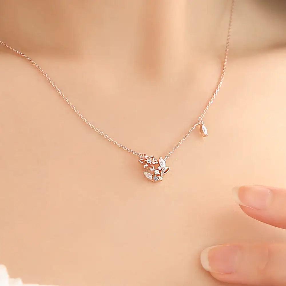 OST - September Birthstone Sapphire Clematis Birth Flower Necklace - OST - Jewelry - Harumio