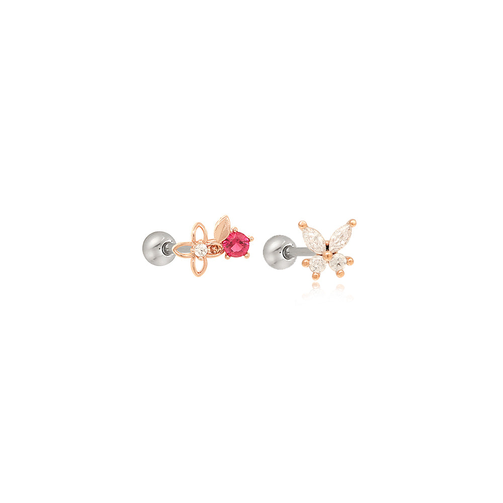 OST - Hydrangea Pink Ruby Rose Gold Ear Pierce