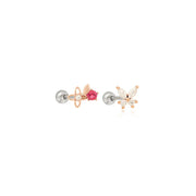 OST - Hydrangea Pink Ruby Rose Gold Ear Pierce - OST - Jewelry - Harumio