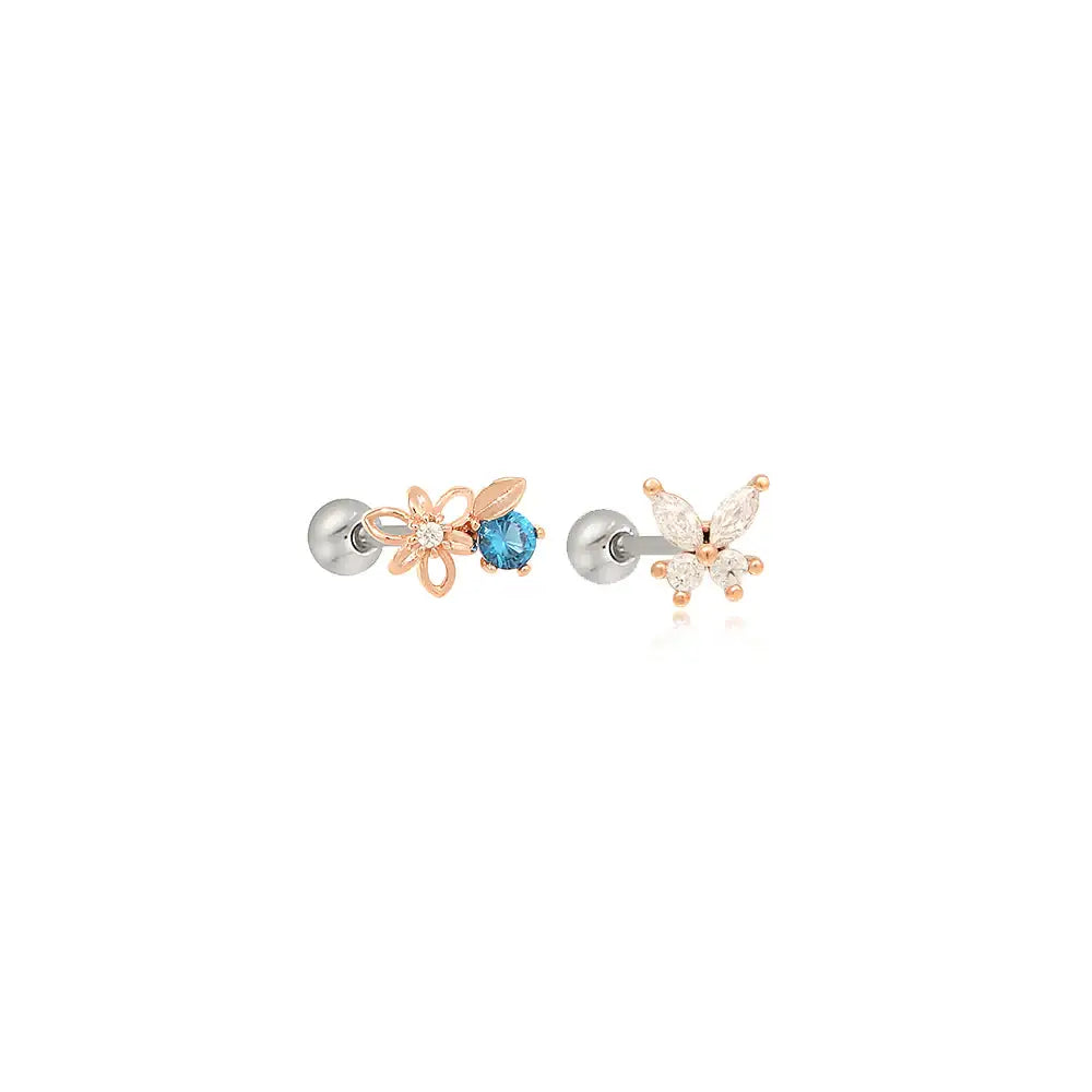 OST - Clematis Sapphire Rose Gold Ear Pierce - OST - Jewelry - Harumio