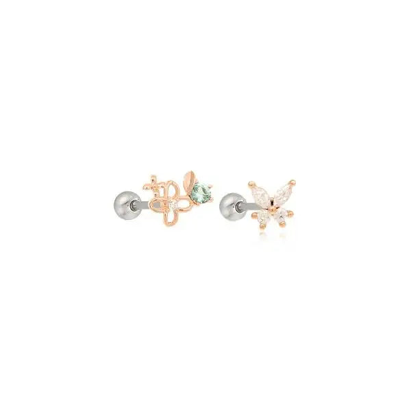 OST - Lilac Emerald Rose Gold Ear Pierce - OST - Jewelry - Harumio