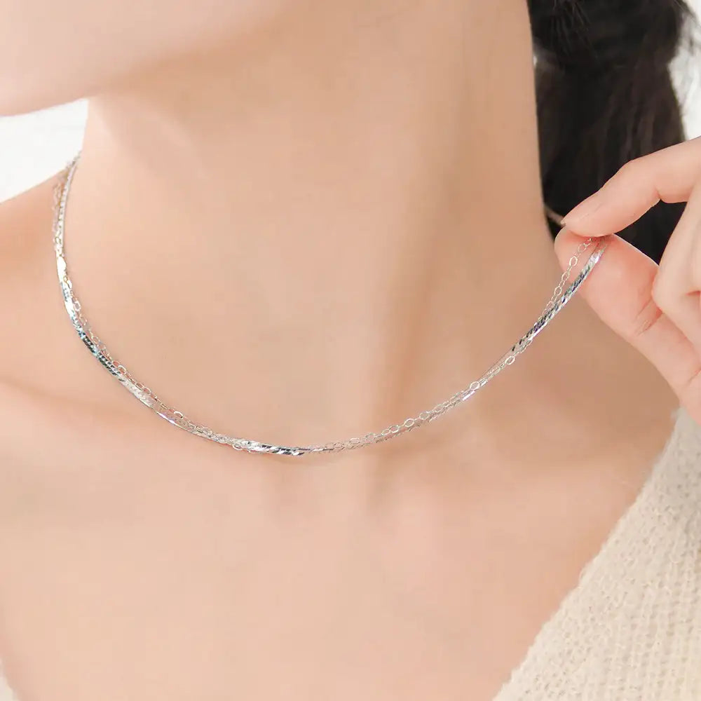OST - Chic Double Chain Silver Necklace - OST - Jewelry - Harumio