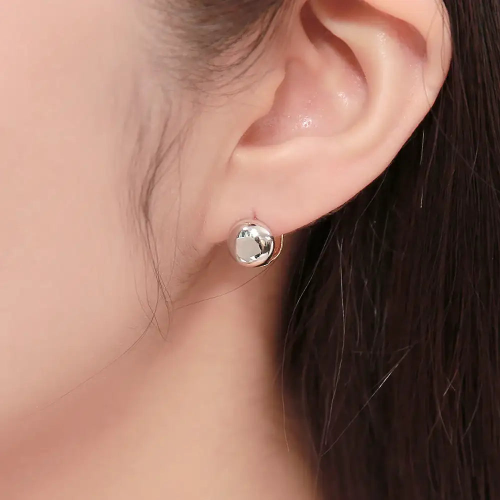 OST - Volume Double Sided Mini Round One Touch Silver Earrings - OST - Jewelry - Harumio