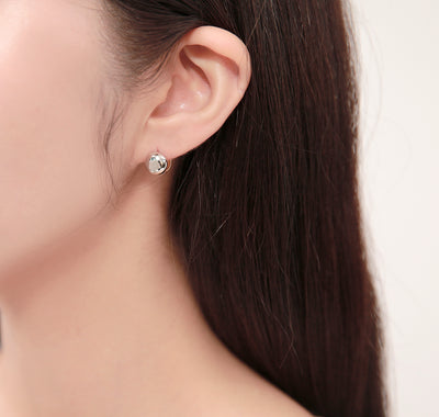 OST - Volume Double Sided Mini Round One Touch Silver Earrings