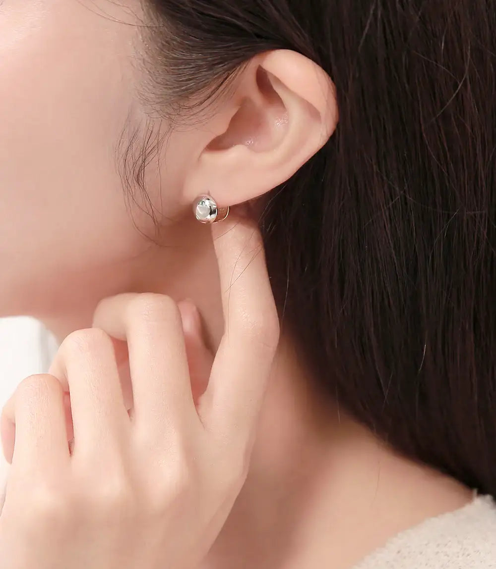 OST - Volume Double Sided Mini Round One Touch Silver Earrings - OST - Jewelry - Harumio